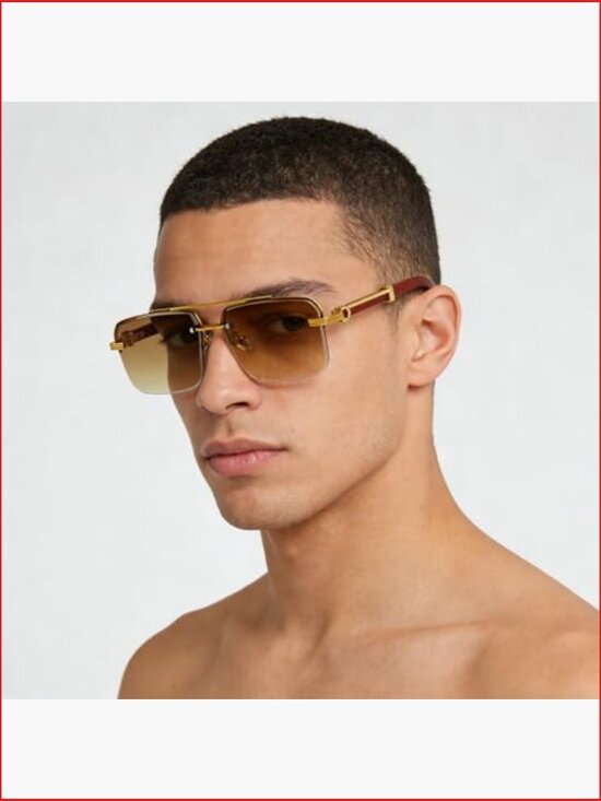 Rimless Square Sunglasses for Men Women Vintage Frameless Rectangle Shades main image 5